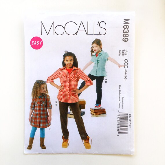 Mccall's 6389 Girls Shirt Dress Tops and Pants Size 3 4 5 | Etsy