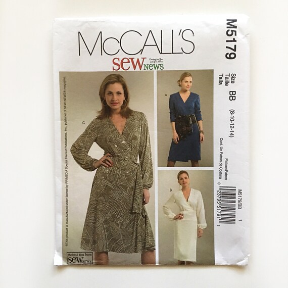 Mccall's 5179 Wrap Dress Long Sleeves Fitted Flared Straight Misses 8-14  Uncut Sewing Pattern - Etsy