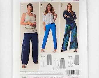 Patrón de costura sin cortar Burda 6788 para pantalones de mujer con pierna recta y dobladillo en capas en forma de tulipán, talla grande 18-28