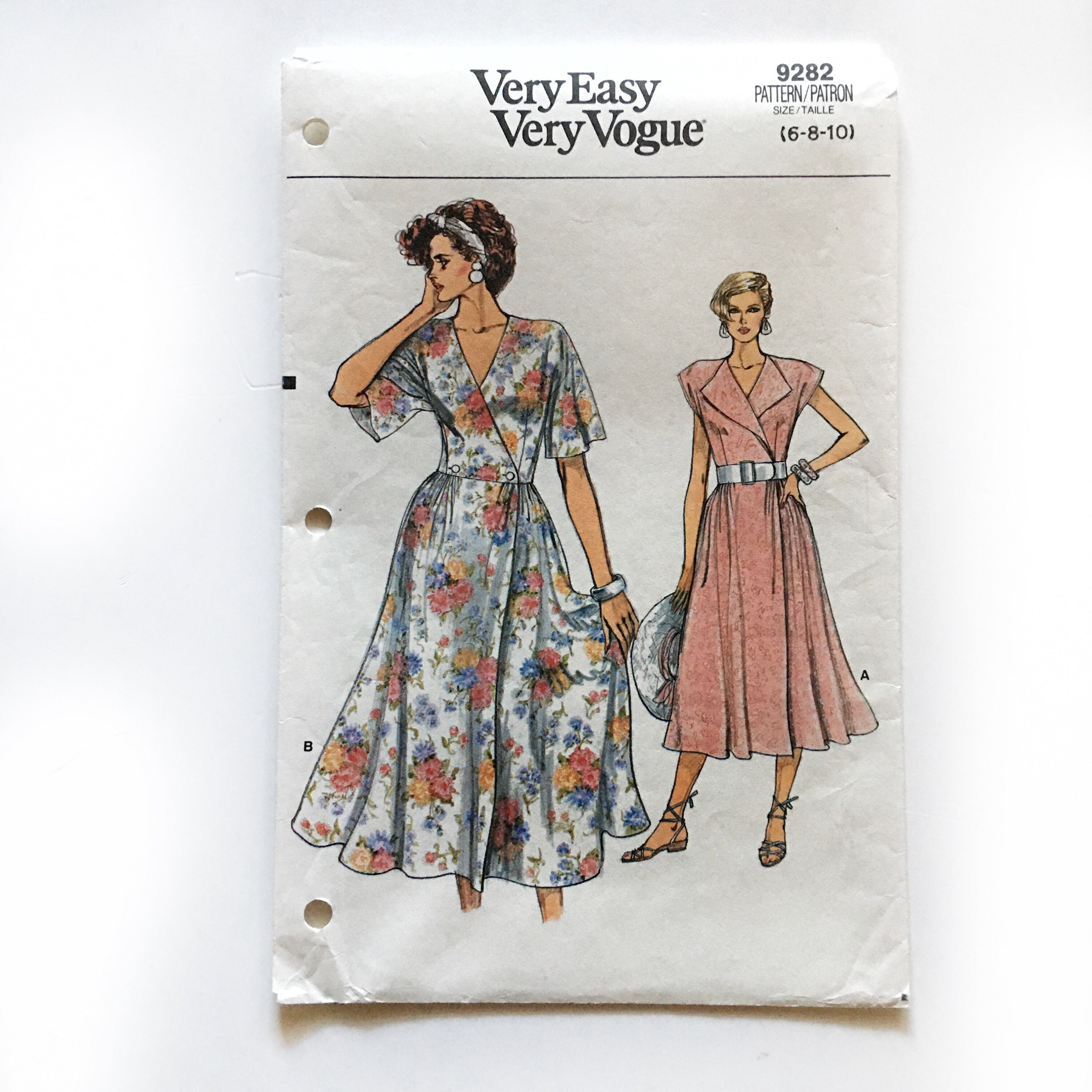 Vintage Vogue 9282 Wrap Dress Dropped Shoulder Cap Sleeve Misses 6 8 10 Uncut Sewing Pattern