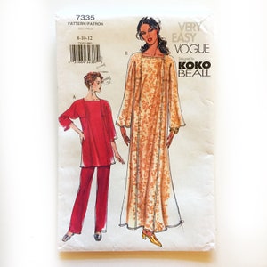 Patrón de costura sin cortar Vogue 7335 Koko Beall para vestido o túnica con escote cuadrado, tallas 8, 10 y 12, busto de 30,5 a 32,5