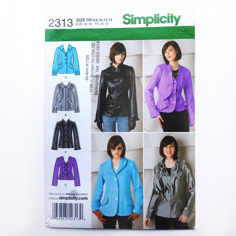 Simplicity 2313 Jackets Ruffled Standing Collar Flap Pockets Button ...