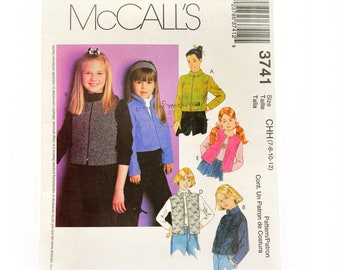 McCall's 3741 Girls Standing Collar Jacket and Vest Zip Front sizes 7 8 10 12 Bust 27-30 Uncut Sewing Pattern