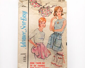 Vintage 1950s Advance 3342 Medio delantal festoneado con bolsillos de parche CUT Patrón de costura