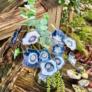 Glass flower stainless steel rod glass blossom large flower unique handmade Murano glass Murano bouquet garden stake glass blue white purple