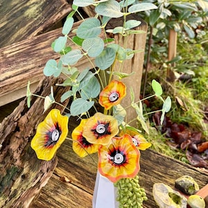 Glass flower stainless steel rod glass blossom large flower unique handmade Murano glass Murano bouquet glass garden stake yellow red black