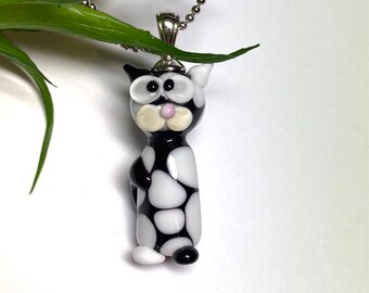 Cat Chain Pendant Lampwork Glass Bead / Lampwork bead by Jacqueline Herzog pearl witchcraft
