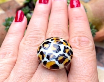 Ringtop Leo Lampwork Glass Bead / Lampwork bead by Jacqueline Herzog perlen-hexerei Muranoglas, Glasperle, Leopard