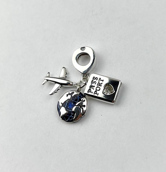Travel World Passport Airplane Charm for Pandora Bracelet or Necklace 925  Silver Pendant Charms Christmas Handmade Lucky Charm