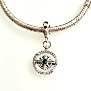 Compass charm, 925 sterling silver, for Pandora bracelet or necklace, silver pendant, Easter, handmade, compass rose