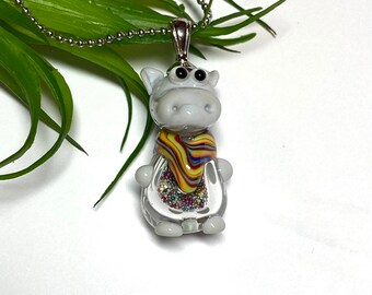 Hohles Hippo Ketten-Anhänger Lampwork Glass Bead / Lampwork bead by Jacqueline Herzog perlen-hexerei