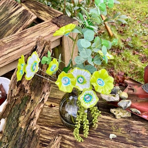 Glass flower stainless steel rod glass blossom large flower unique handmade Murano glass Murano bouquet garden stake glass green white turquoise