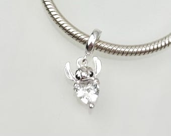 Stitch 925 Silver Charm for Pandora Bracelet or Necklace, Silver Pendant, Nautical Charms, Christmas, Handmade, Cubic Zirconia