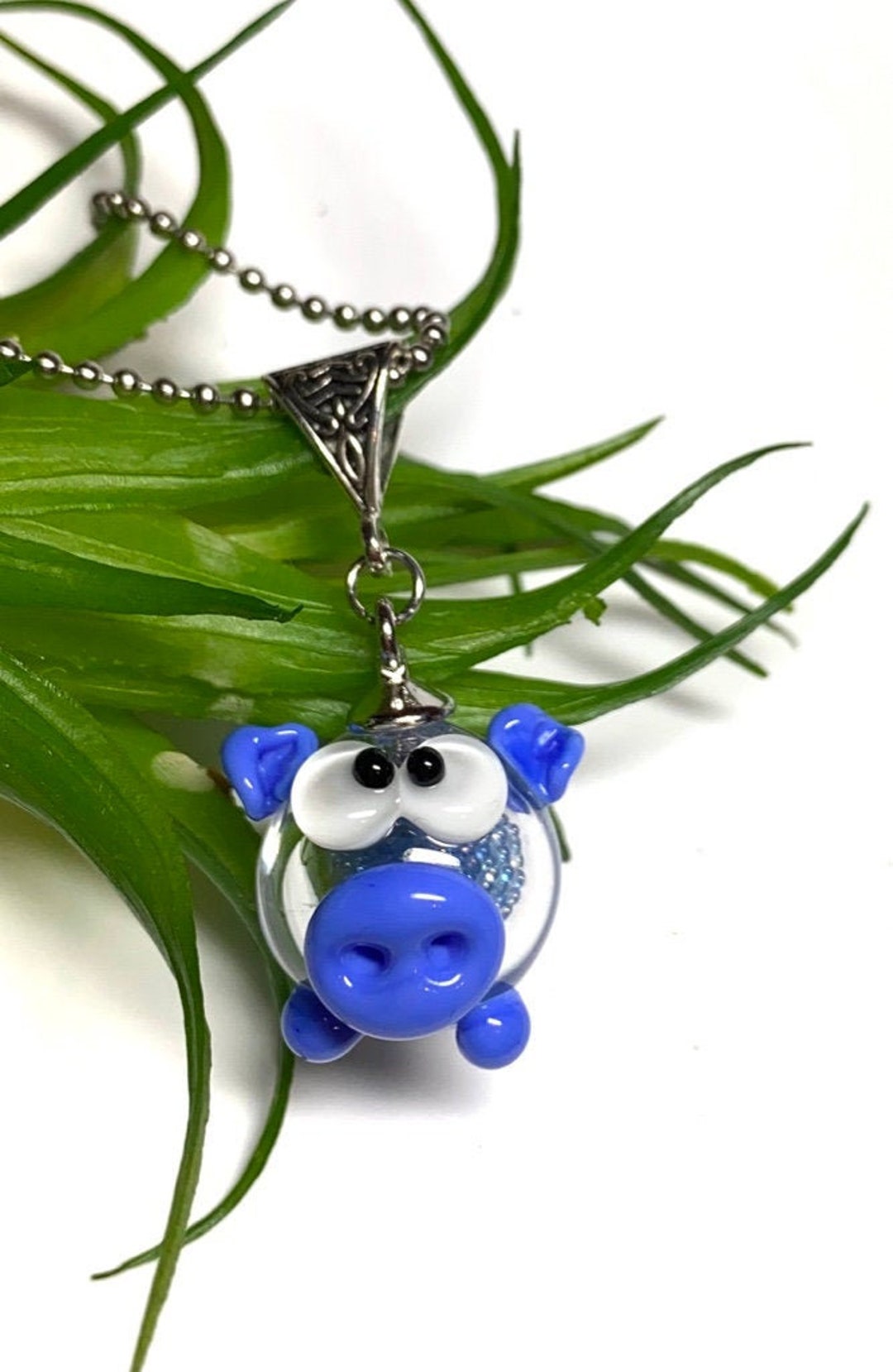 Lucky Pig Chain Pendant Lampwork Glass Bead / Lampwork Bead by ...
