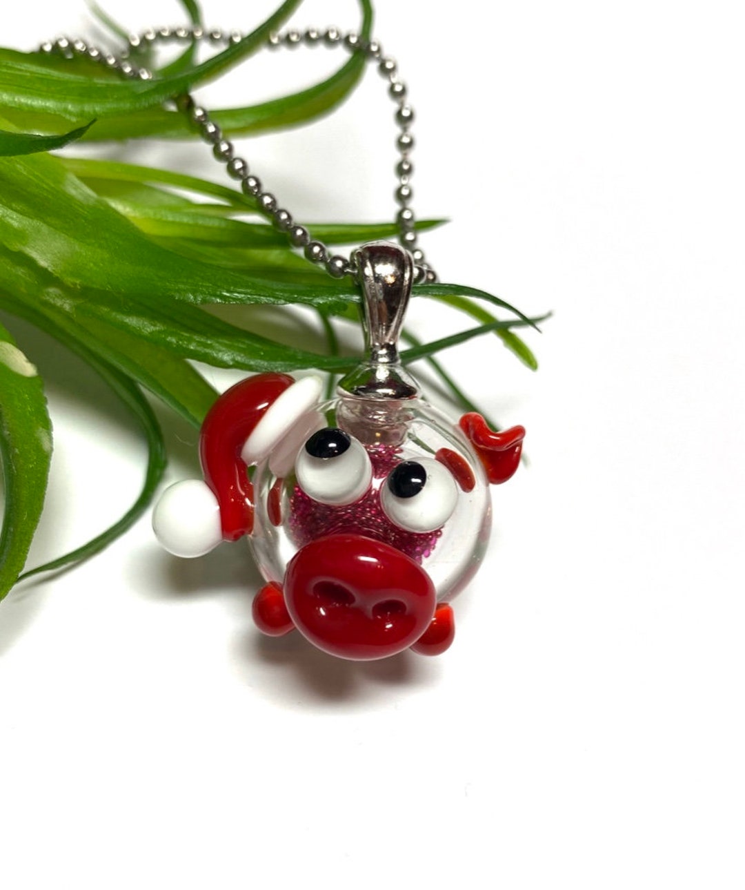 Christmas Pig Chain Pendant Lampwork Glass Bead / Lampwork Bead by ...