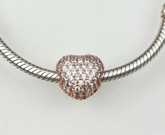 Rose Gold Stopper/clip Heart Bead 925 Silver 18 Carat Gold-plated