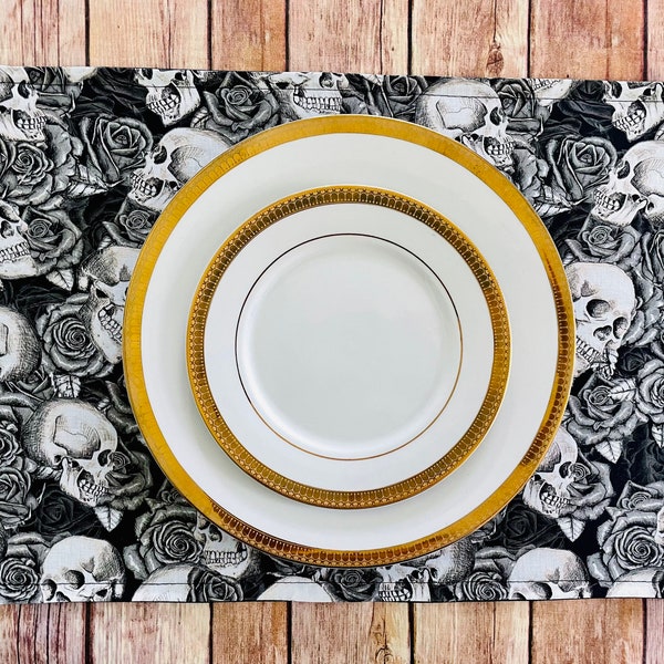 Rose Skulls Halloween Placemat•Halloween Placemat•Skulls Halloween Placemat•Skulls Halloween Decor•Halloween Decor•Halloween