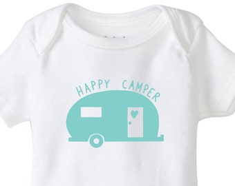 Happy Camper baby onesie, camping, happy baby shirt, camper, unisex baby clothing, newborn-24 months, baby shower gift, cute baby bodysuit