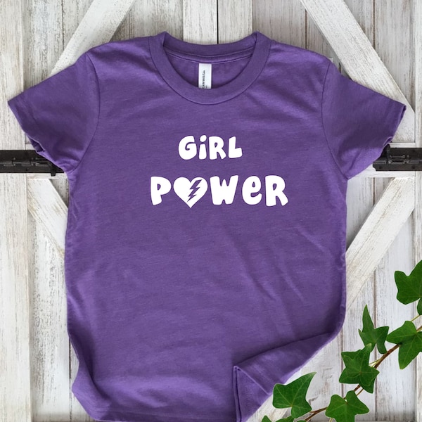 Kids Girl Power t-shirt / Girl Power unisex shirt / Purple Youth tshirt / Children's Girl Power Tee/ Girl Power heart with lightning strike