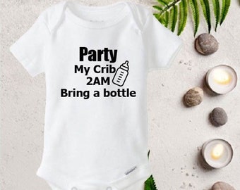 Funny baby onesie®, Party My crib 2AM Bring a bottle, Baby shower gift, Newborn-24 months, Cute baby onesie®, Custom onesie®