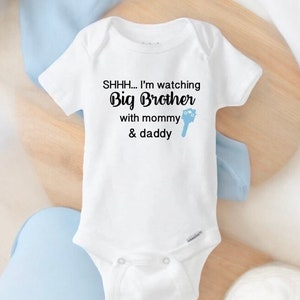 SHHH...I&#39;m watching Big Brother with mommy & Daddy, Big Brother reality tv onesie®, Big Brother onesie®, Baby shower gift