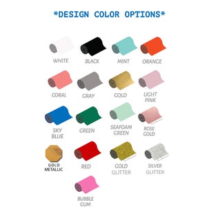 K&ouml;nnte beinhalten: Eine Tabelle mit 14 verschiedenen Farboptionen f&uuml;r ein Designprojekt. Die Farben umfassen Wei&szlig;, Schwarz, Minze, Orange, Koralle, Grau, Gold, Hellrosa, Himmelblau, Gr&uuml;n, Seegr&uuml;n, Ros&eacute;gold, Gold Metallic, Rot, Goldglitter und Silberglitter. Die Farben werden in einem Rasterformat angezeigt, wobei der Name jeder Farbe unter dem entsprechenden Farbfeld steht.