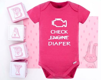 Check diaper engine, Funny baby onesie®  Check diaper, Car baby onesie® , Baby shower gift, Car baby shirt, Pink baby onesie® Racing onesie®