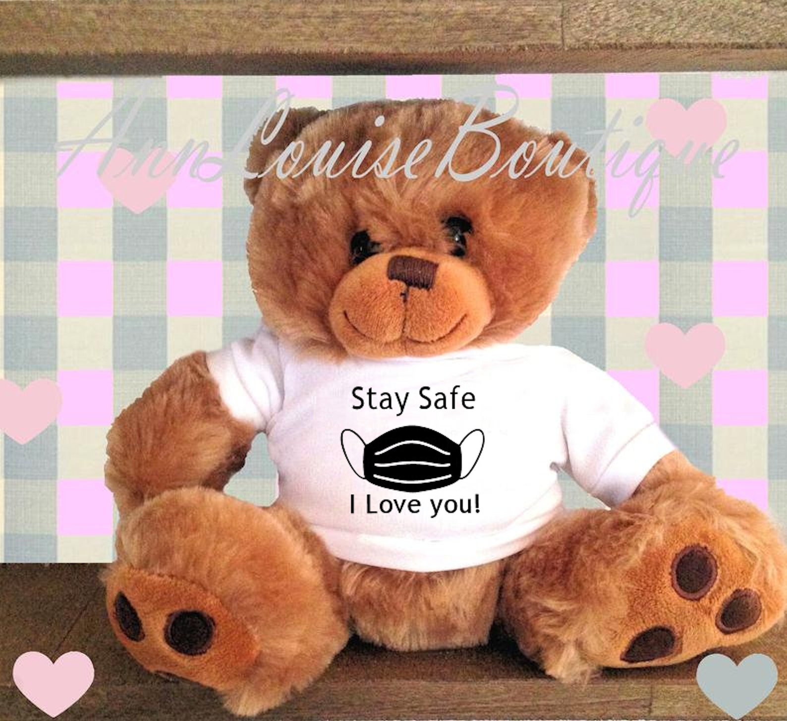 Stay Safe I Love You 8 Teddy bear wearing a mask Etsy
