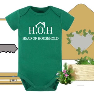 Head of Household, Big Brother Baby onesie®, Reality tv bodysuit, Unisex baby shirt, Custom baby onesie®, HOH, Green baby onesie®