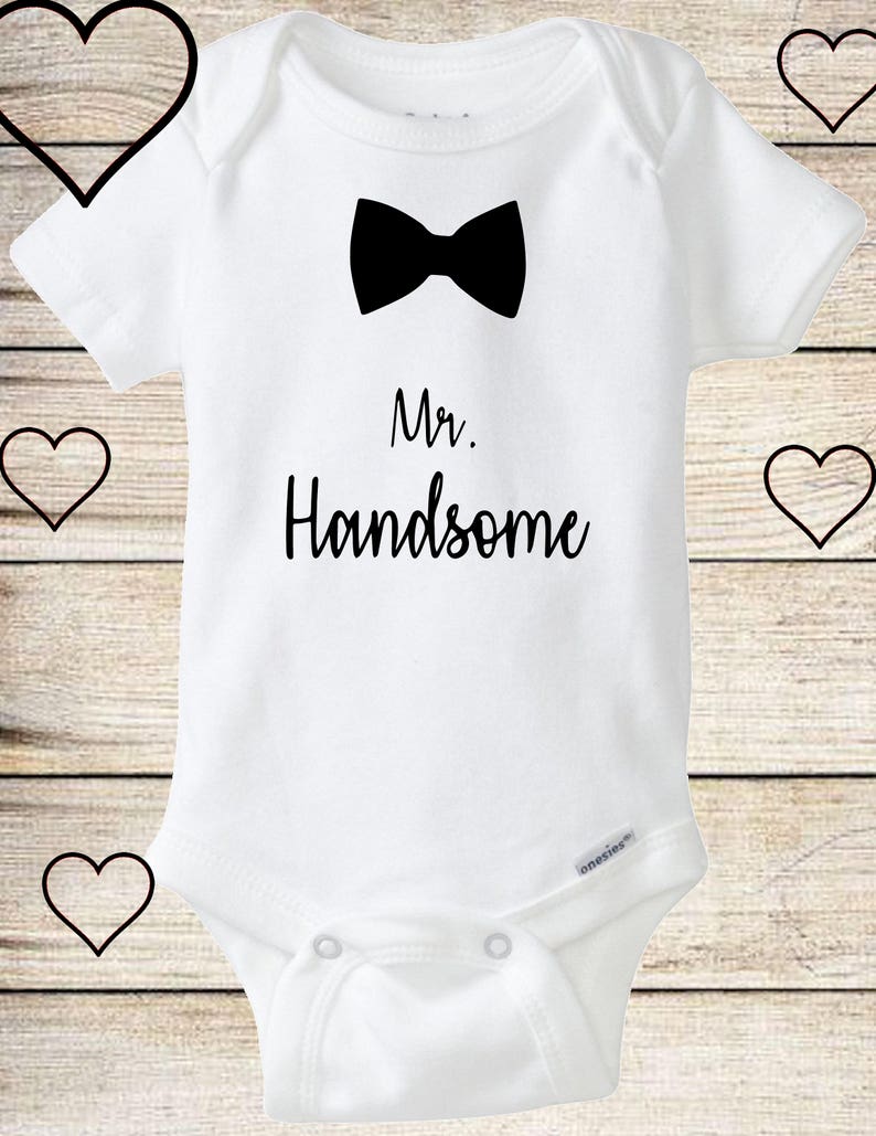 Mr. Handsome baby boy bodysuit white and black bowtie onesie Etsy
