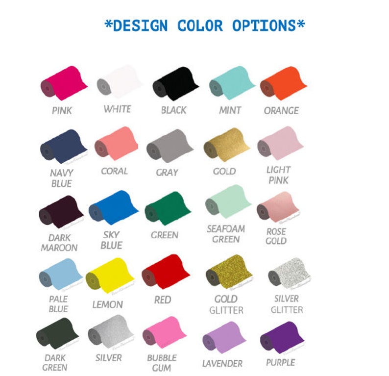 K&ouml;nnte beinhalten: Eine Tabelle mit 20 verschiedenen Farboptionen f&uuml;r ein Designprojekt. Die Farben werden als aufgerollte Stoff- oder Papierproben angezeigt. Die Farben umfassen Pink, Wei&szlig;, Schwarz, Mint, Orange, Marineblau, Koralle, Grau, Gold, Hellrosa, Dunkelrot, Himmelblau, Gr&uuml;n, Seegr&uuml;n, Ros&eacute;gold, Hellblau, Zitronengelb, Rot, Goldglitter, Silberglitter, Dunkelgr&uuml;n, Silber, Kaugummi, Lavendel und Lila.