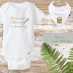 Future Financial Advisor in training baby onesie and Bib Set. Baby shower gift, boy girl baby infant shirt, New Baby, Pregnancy gift set