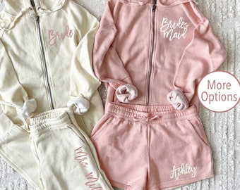 custom bridesmaid pjs, bridesmaid sweatsuit, sweat pants, bridesmaid getting ready, wedding day pjs, getting ready pjs, Bridal Party Zip-Up