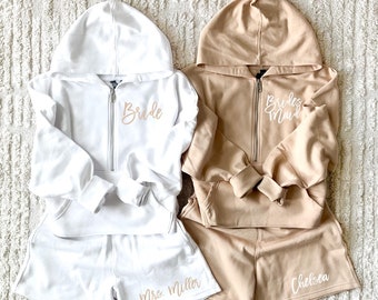 Pijamas de dama de honor personalizados, pijamas de dama de honor, chándal, atuendo de preparación para dama de honor, ropa interior con cremallera para el día de la boda, fiesta nupcial, pijamas de novia