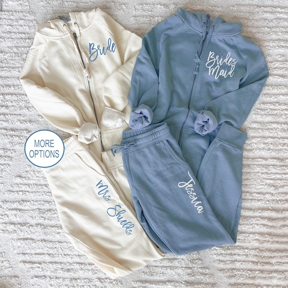 custom bridesmaid pajamas, bridal party pajamas, wedding day getting ready outfit, bridesmaid sweatsuit, sweatpants, custom bridesmaid gift