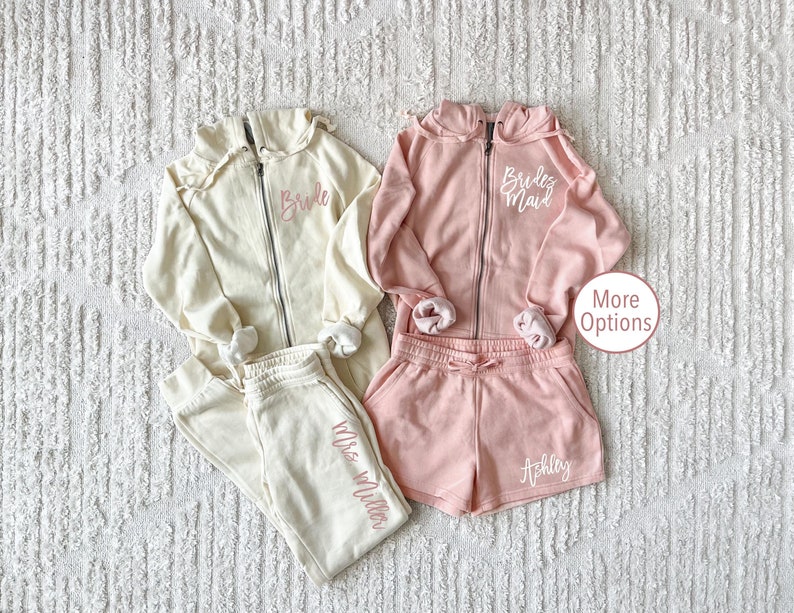 Blush bridesmaid pajama set, pink bridesmaid sweatsuit, getting ready