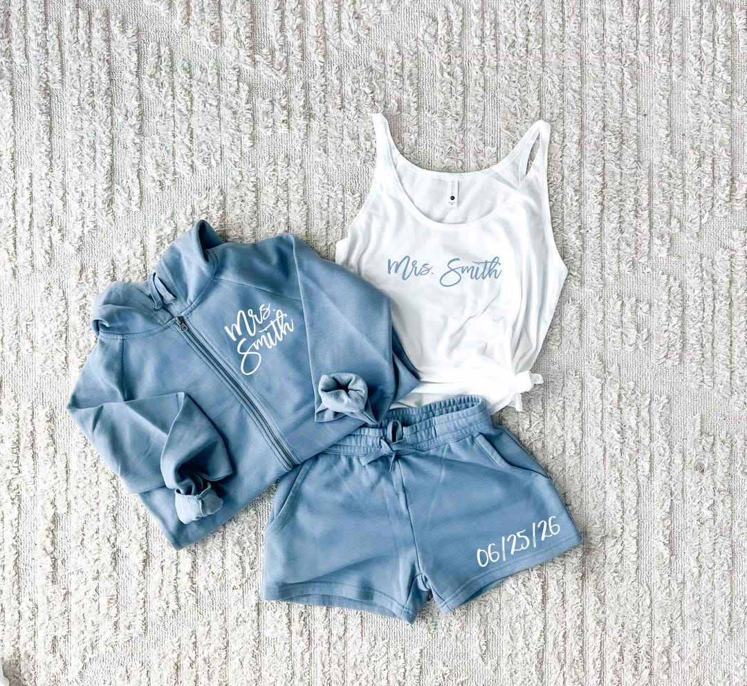 Mrs. Pajama Set, Mrs Tank, Custom Bride Pjs, Bride Pajamas, Mrs. Set, Bridal Shower Gift, Custom Engagement Gift, Wedding Day Pajamas - Tank+Zip+Joggers, XL