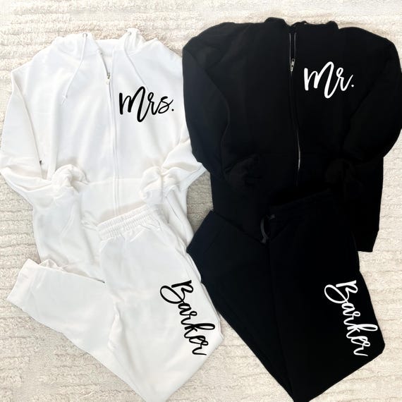 Personalized Mr and Mrs Sweatsuit, Honeymoon Outfit, Mrs Sweatshirt, Newlywed, Engagement, Just Married, Honeymoon set, Mr. and Mrs. Joggers