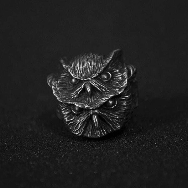 Handmade Two Head Owl ring : Oxidized lead free pewter ring