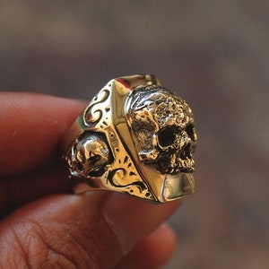 Handmade Coffin Skull ring : Oxidized Brass and Sterling Silver ring