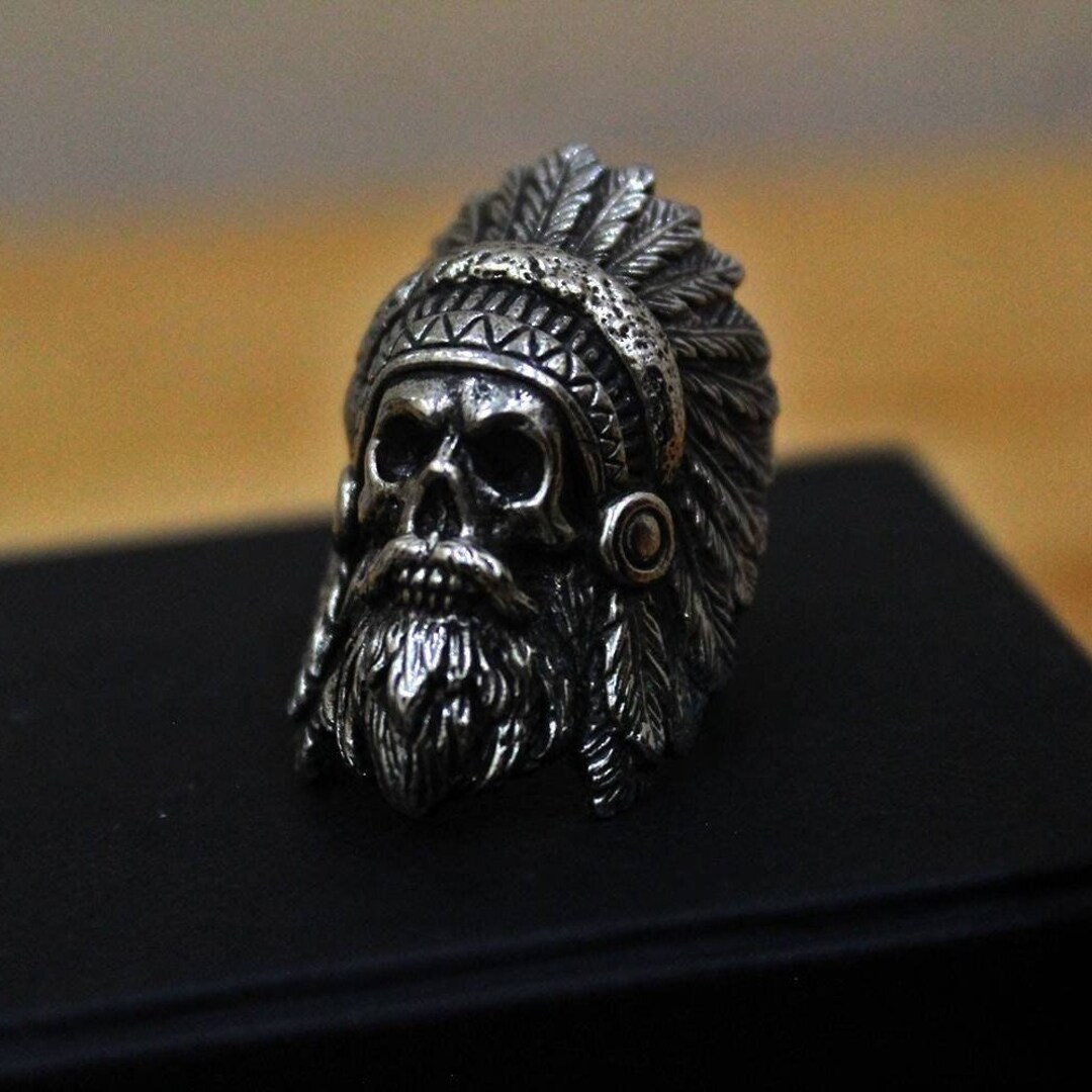 Handmade Indian Skull Ring : Oxidized White Brass and Sterling Silver ...