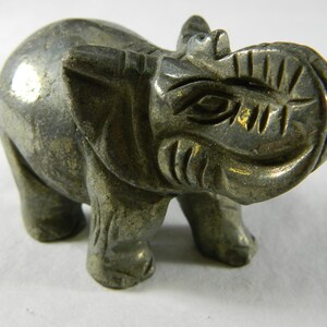 74MM Natural Golden Pyrite Hand Carved Elephant Gemstones - Collectibles Gold Pyrite Gemstone Elephant Statue - Carved Gemstone Animals #44