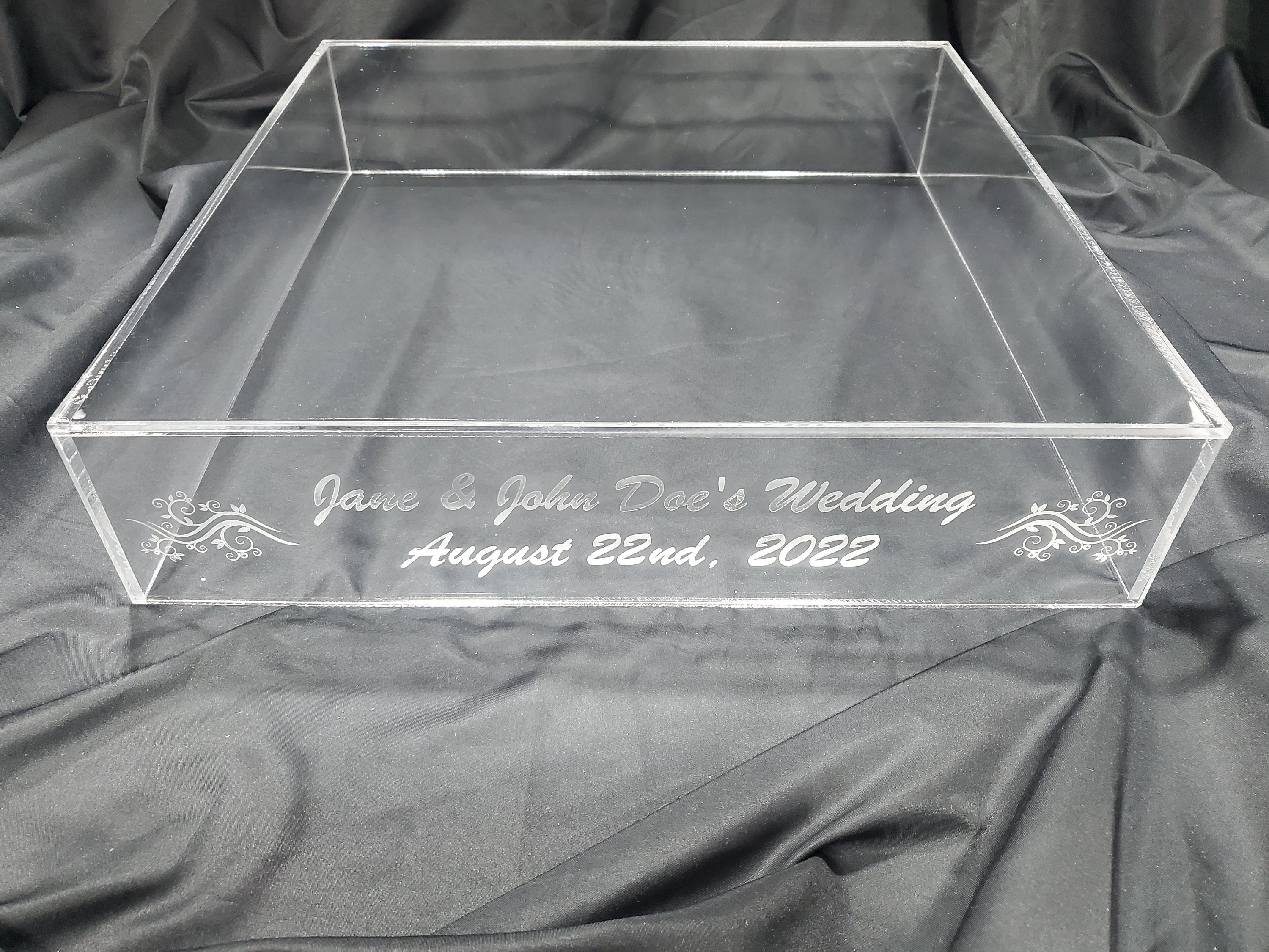Custom Engraved Acrylic Cake stand - Riser : 5 sided, open bottom stand available in many sizes