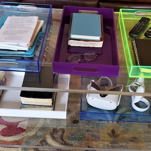 Large Acrylic Tray 22 x 12 x 2 with hand holes - Neon, clear or solid colors available - 22&quot;L x 12&quot;D x 2&quot;H - Hand crafted on the USA