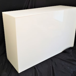 White acrylic table - Open base - 48"L x 16"W x 30"H - Hand crafted in the U.S. - Custom sizing never a problem