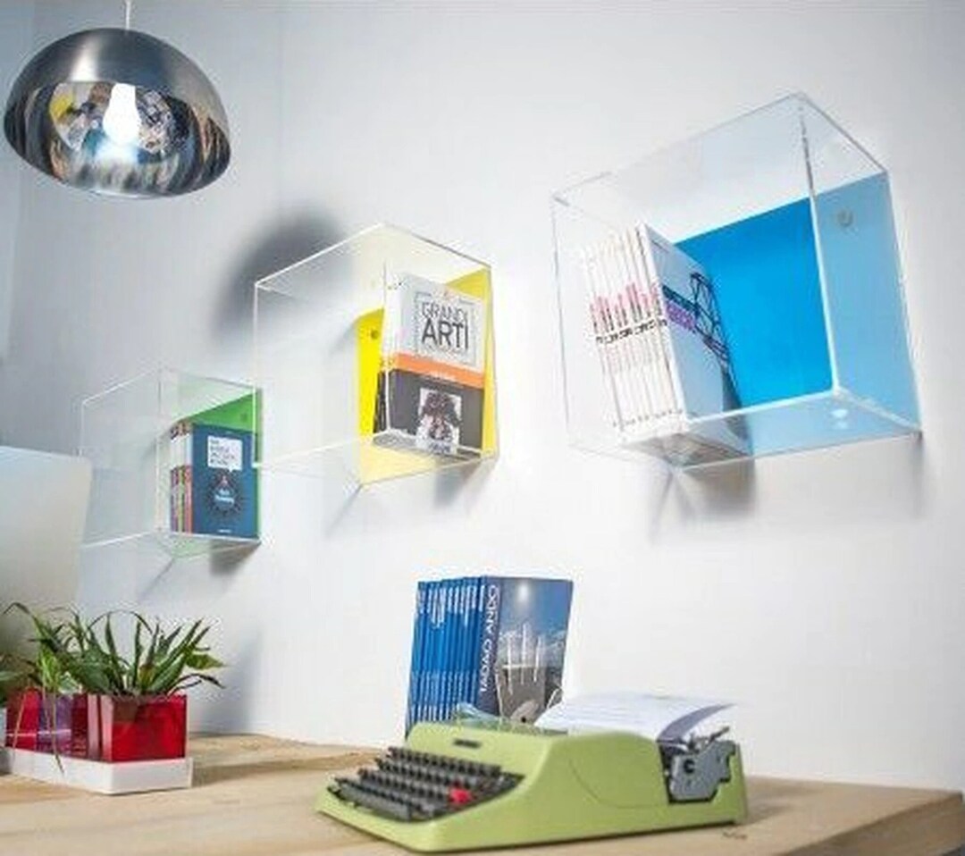 Bright Color Lucite Wall Hanging Cubes, Back Color Options 12x12x10d