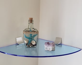 Neon Acrylic Corner wall shelf with metal brackets: 12"D 1/4" acrylic - Clear also available USA made - Choose your bracket style!