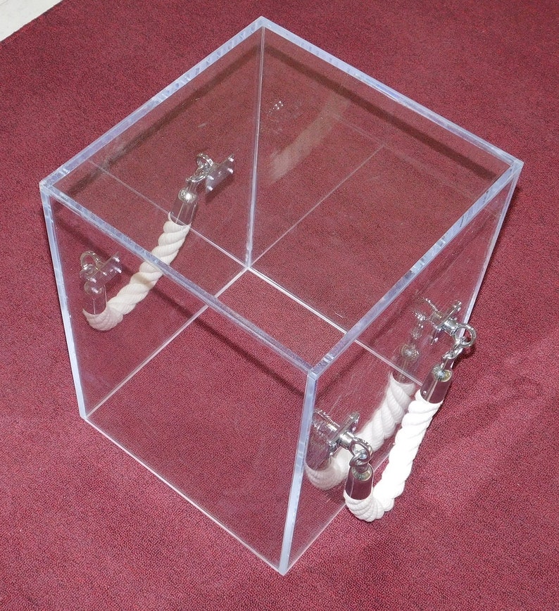 Acrylic Coffee/side Table Rope handle cube style 18 sq x 18H Made to order Custom sizing never a problem Hand crafted in the U.S. image 2