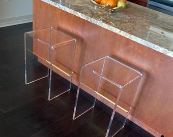 Acrylic stool (bar height) with foot rest (1) - 29"H x 15"W x 12"D - 5 styles of footrest to choose - made in the USA -Custom sizing welcome