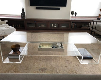 Acrylic Coffee Table  waterfall" style w/ full base 42" x 20" x 20"H  Made to order *Custom sizing not a problem*  Hand crafted in the U.S.A